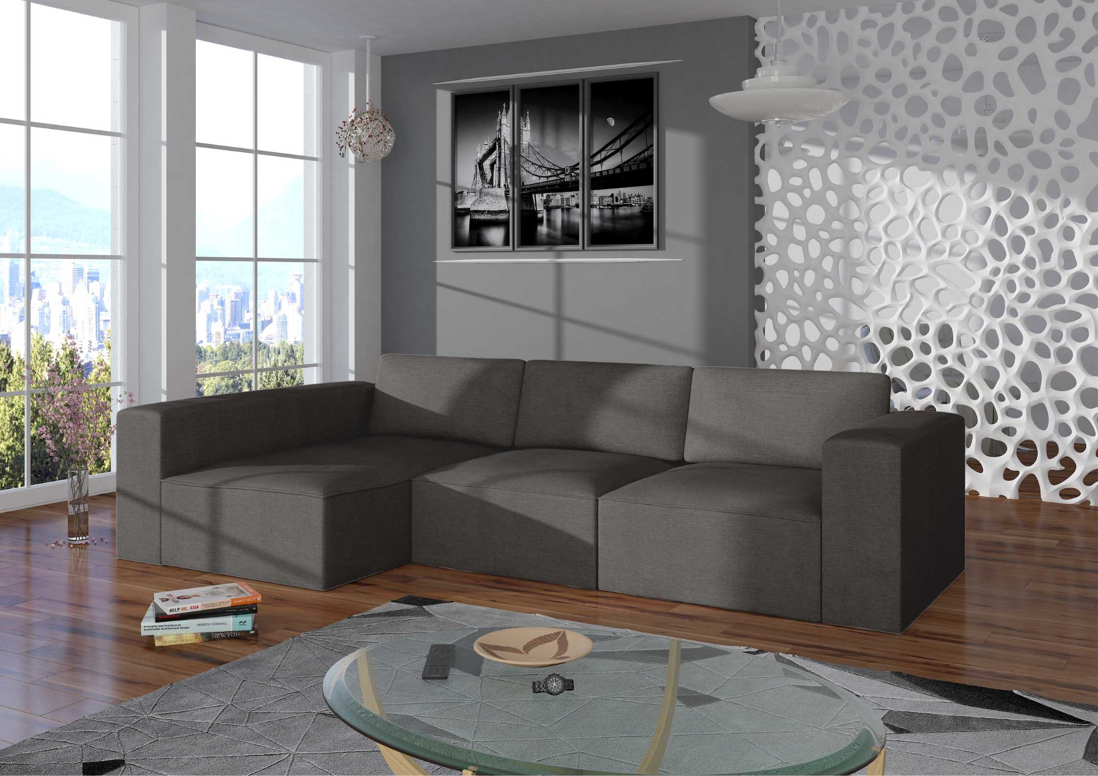 Modułowy narożnik z przeszyciami w kolorze czarnym